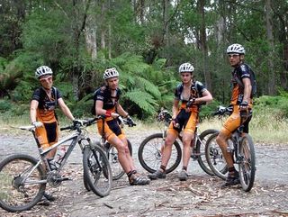 There wasn't too much talking at the top of some of the super steep climbs. Tory Thomas, Dan McConnell, Luke Fetch and Dean Clark feel the hurt during a training ride on the Otway Odyssey Race.