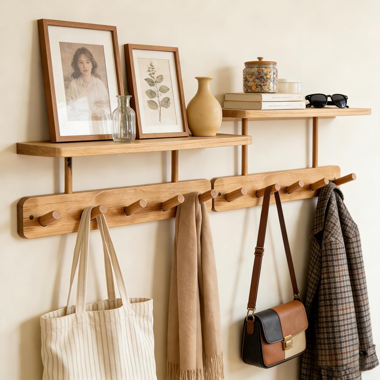 LEMIKKLE Pine Coat Hooks with Shelf