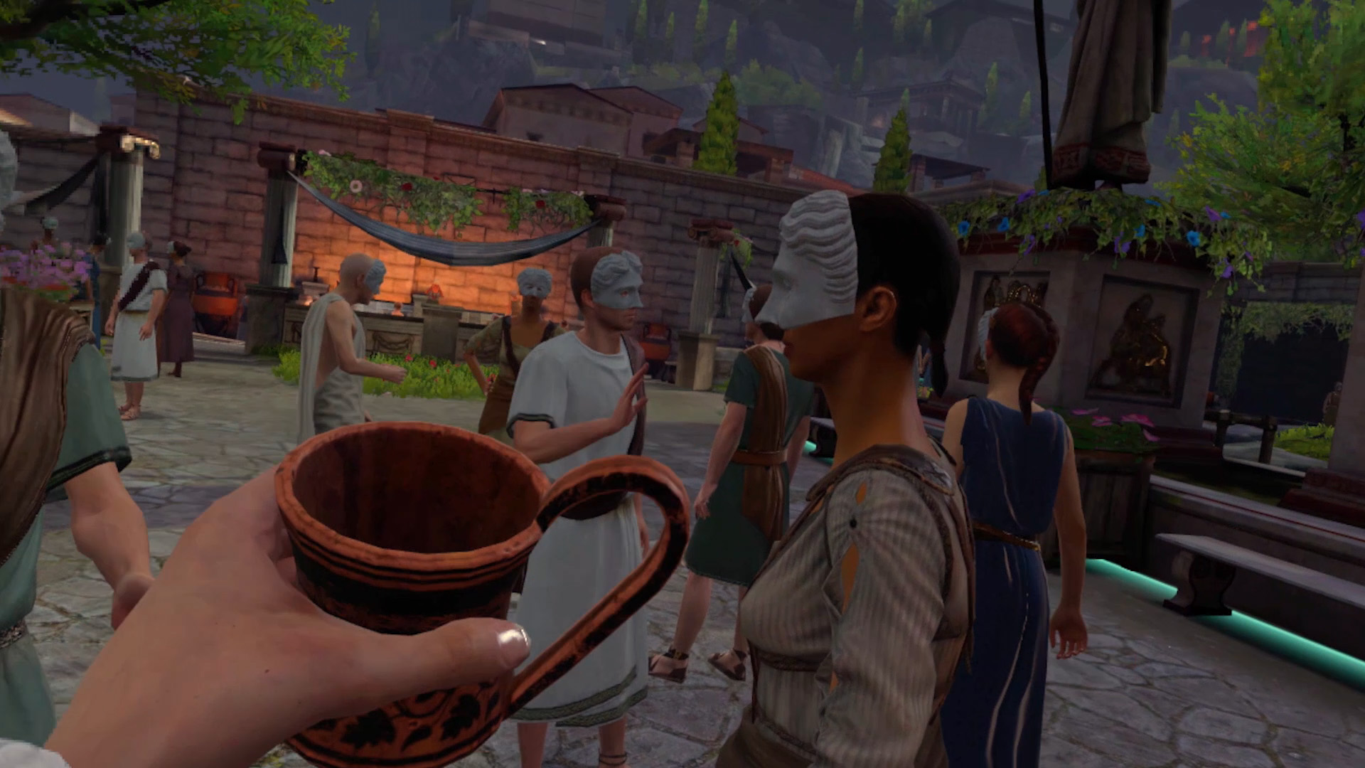 Disguising myself in a party in Ancient Greece in Assassin's Creed Nexus
