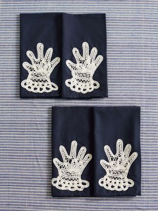 Hands Set of Four Lace-Appliquéd Cotton Napkins