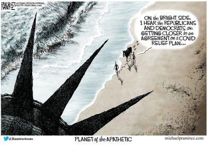 Political Cartoon U.S. Planet of the Apes covid relief congress