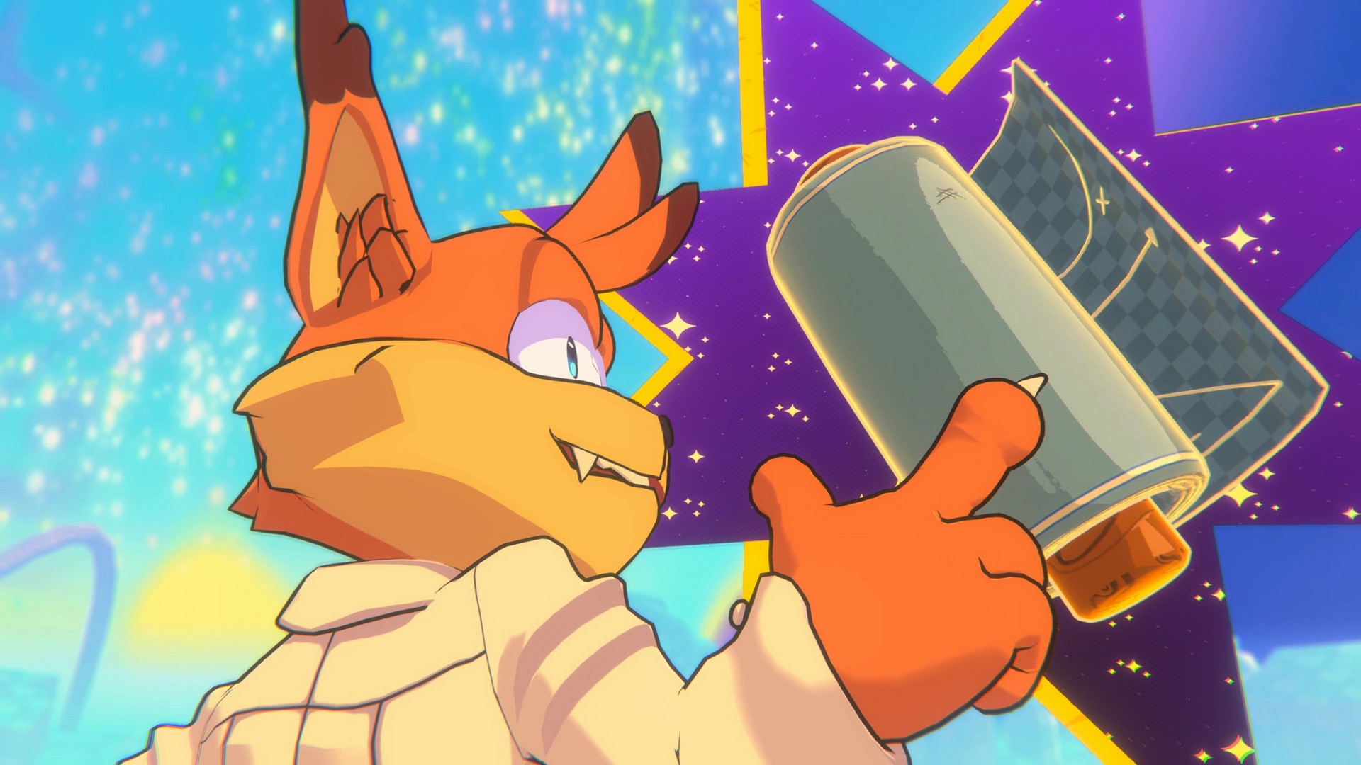 Collecting a blueprint with an over-the-shoulder pose in Bubsy 4D