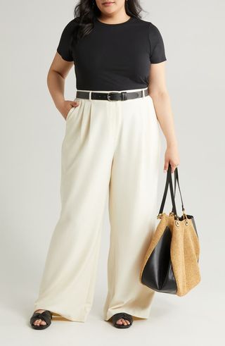 Pleat Front Wide Leg Pants