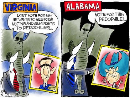 Political cartoon U.S. Roy Moore sexual harassment Northam