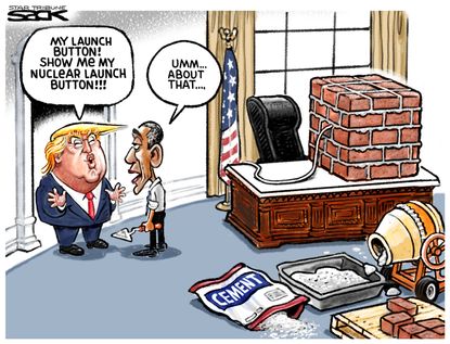 Obama cartoon U.S. Donald Trump President Obama Nuclear button