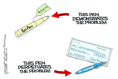 Editorial cartoon U.S. Big Pharma EpiPen
