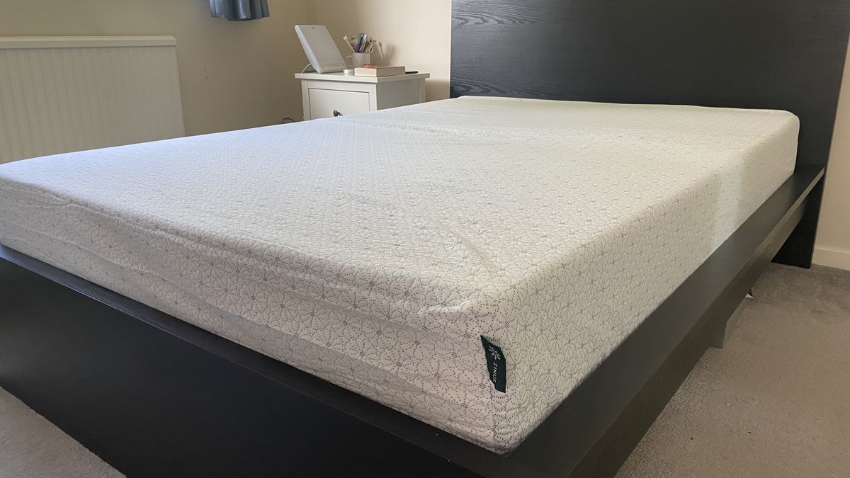 The Zinus Memory Foam Mattress on a bed frame in sleep writer Ruth Jones's bedroom