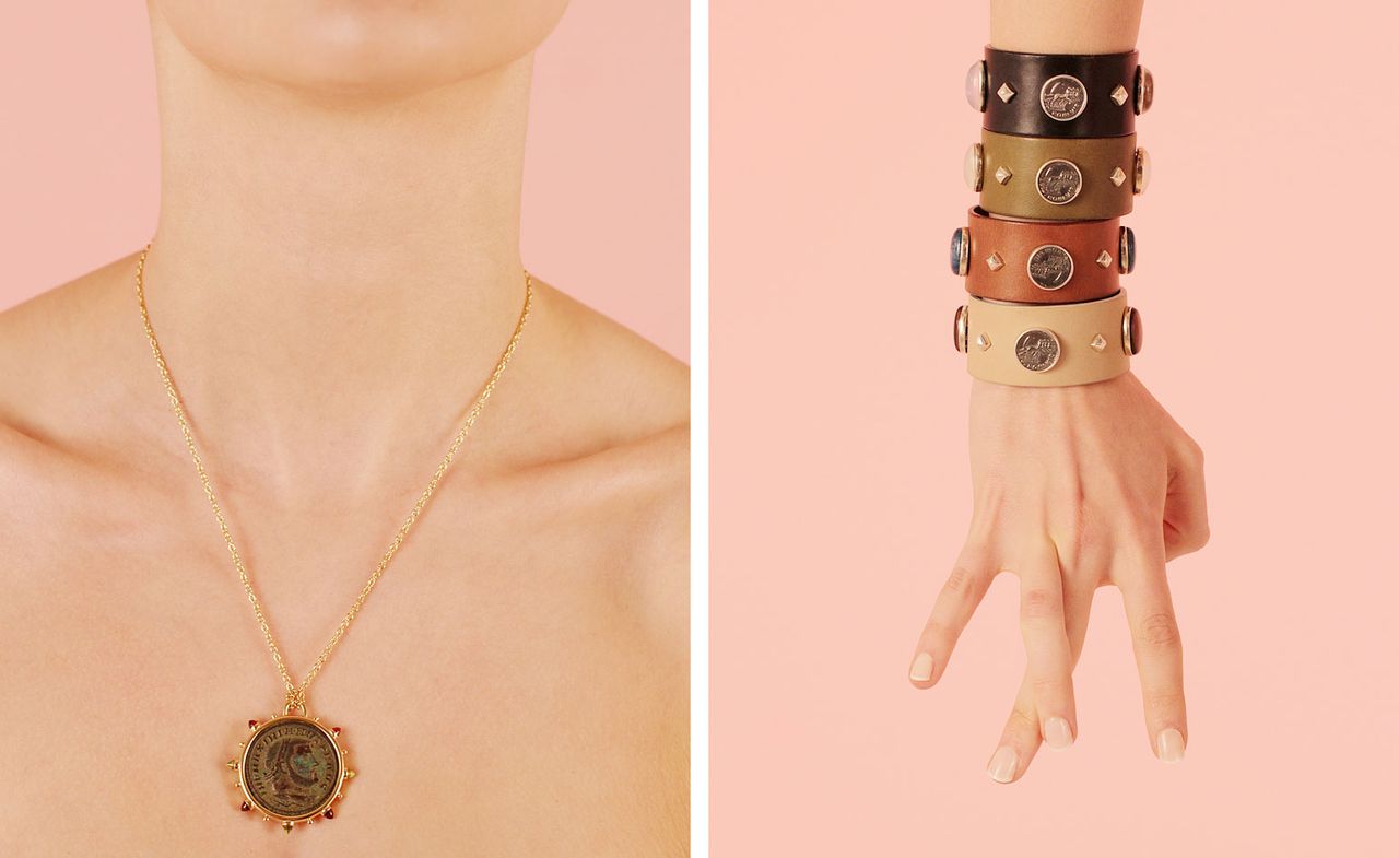 Coin necklace &amp; leather bracelets