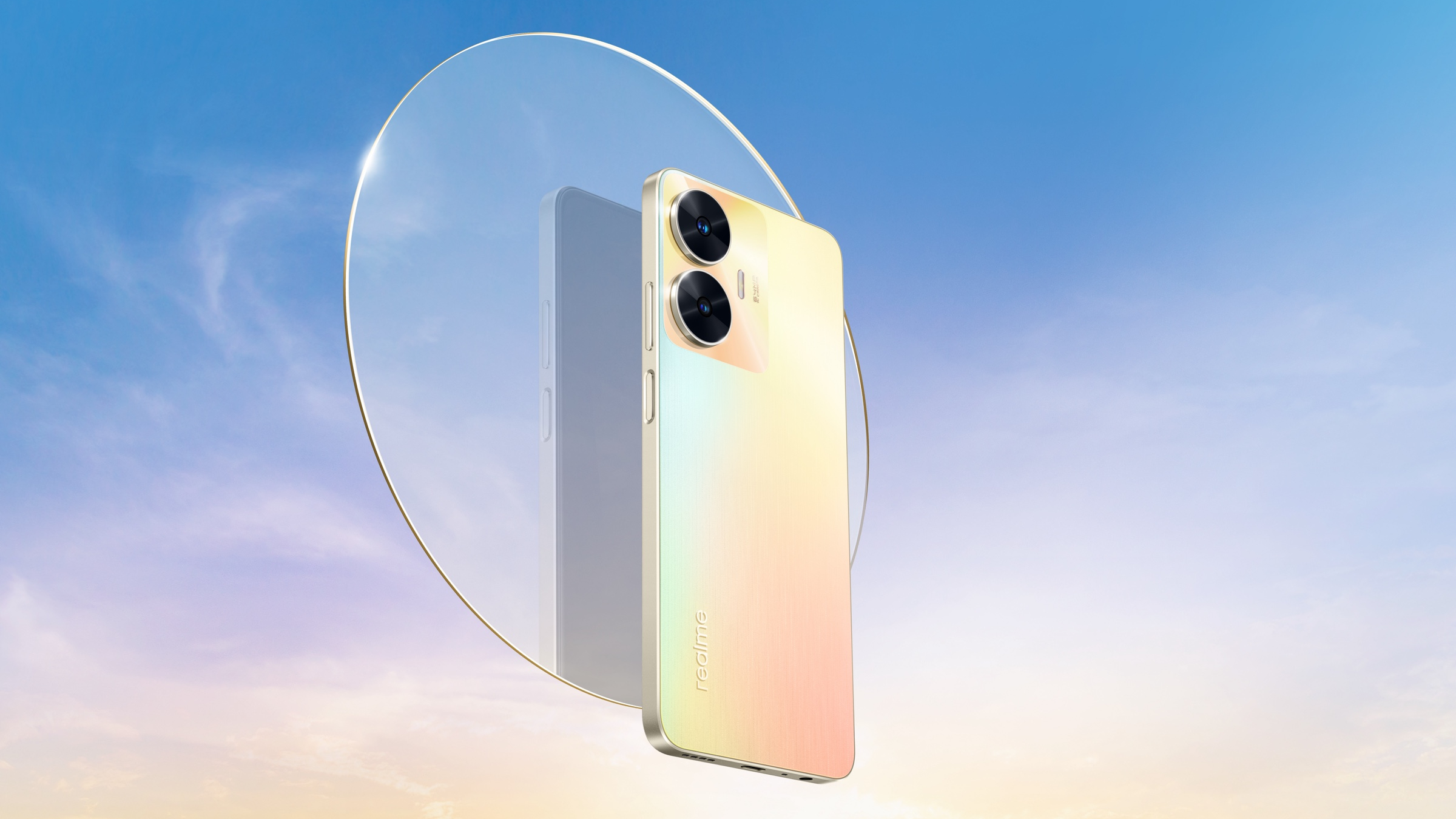 The Realme C55 in Sunshower colorway
