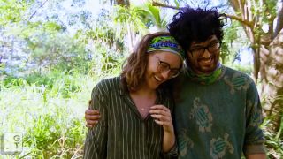 Survivor's Frannie and Matt hug while talking about how they like each other in Season 44.