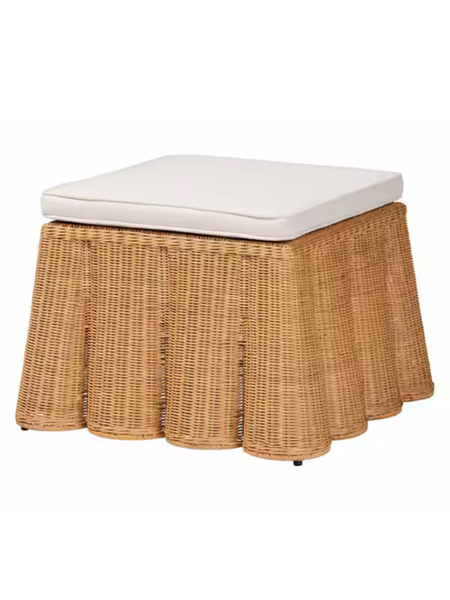 Palm Honey Rattan Ottoman with Cushion