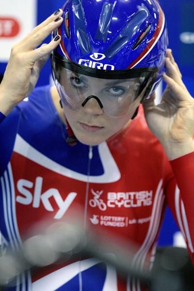 Great Britain's Jess Varnish gets ready for her ride in the the women's 500m time trial.