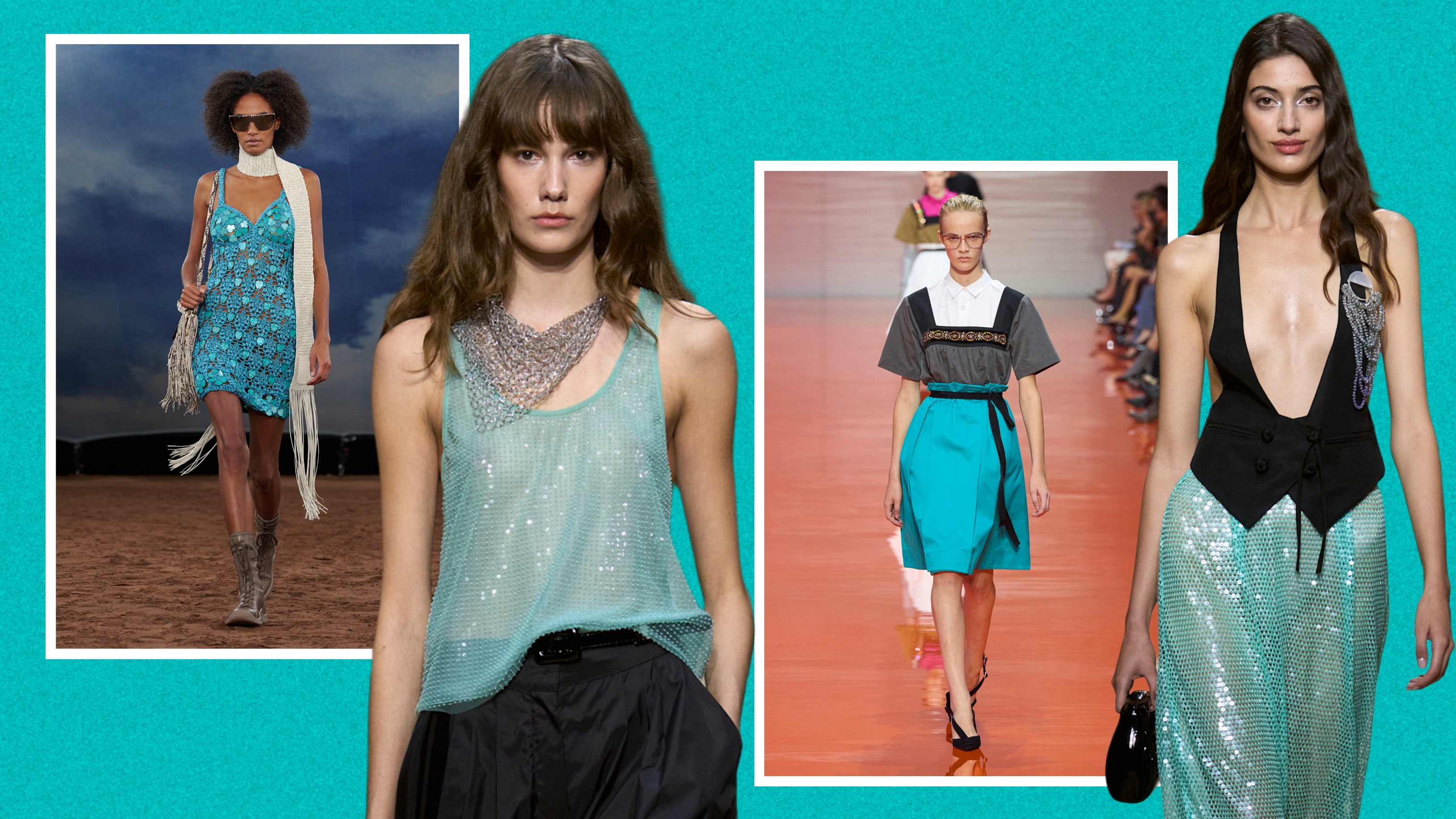 aqua color trend on the spring 2026 runways of Prada, Burberry, Emporio Armani 