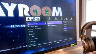 Sony Inzone M9 gaming monitor close up of on-screen display menu