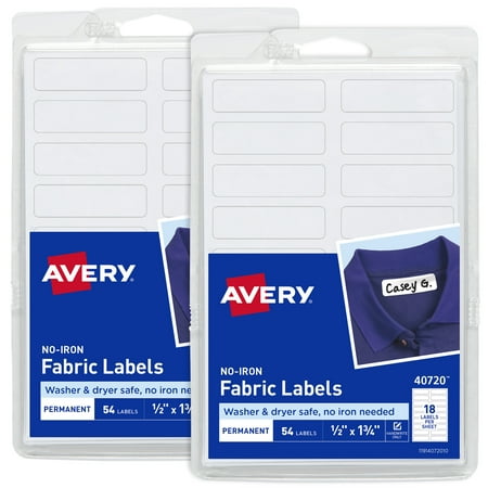 Avery No-Iron Fabric Labels, 1/2" X 1-3/4", (2 Pack of 40720)
