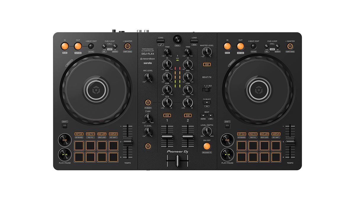 Overhead shot of a Pioneer DJ DDJ FLX-4 controller