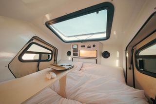 Sleeping area inside the Polydrops P17A1 All Electric caravan