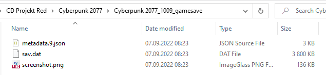 Cyberpunk 2077 speichert Dateidaten