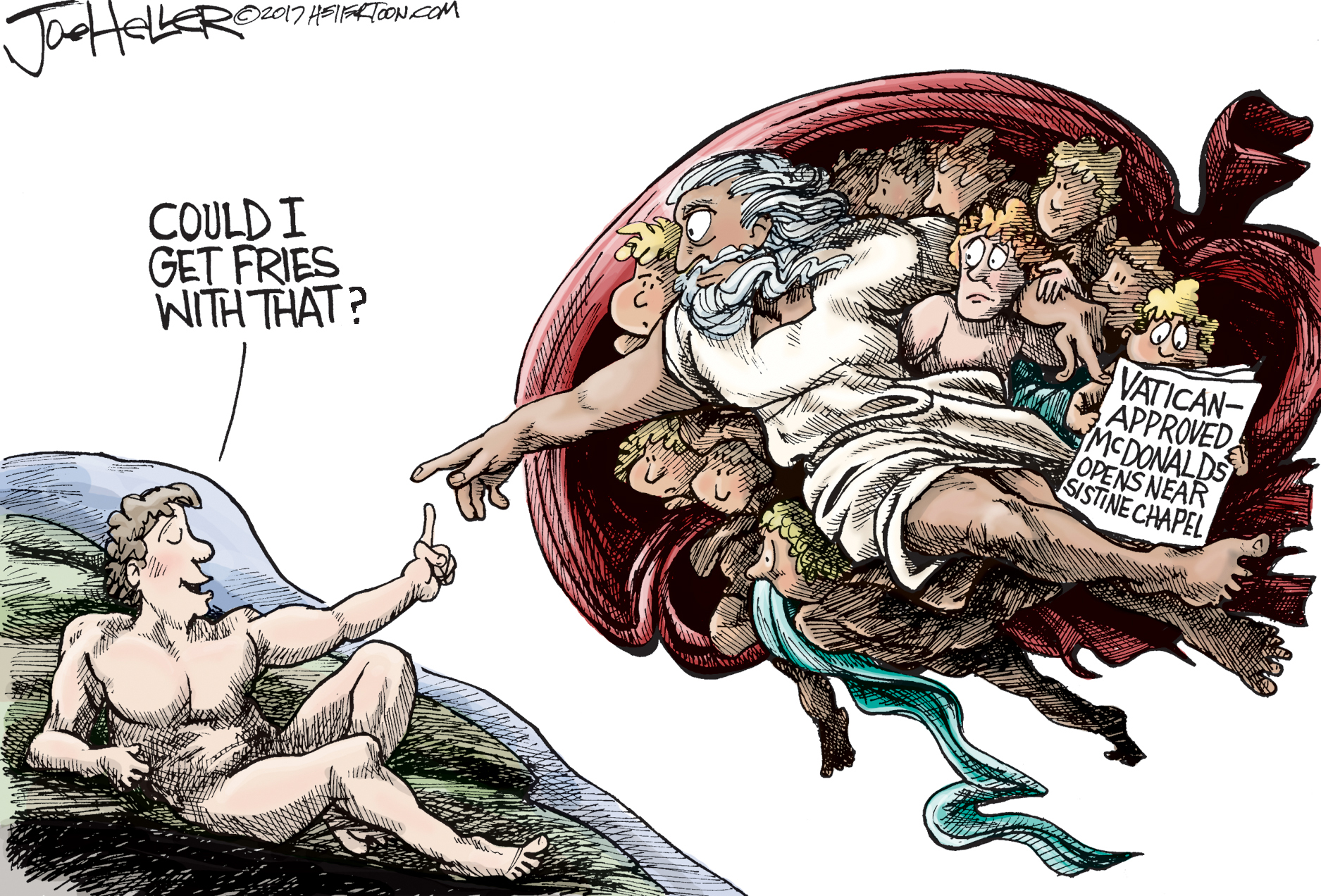 Editoral Cartoon McDonalds opening near Sistine Chapel