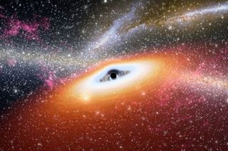 Illustration of a young black hole, such as the two distant dust-free quasars spotted recently by the Spitzer Space Telescope. <a href="http://www.space.com/31-black-holes-universe.html">More photos of black holes of the universe</a>