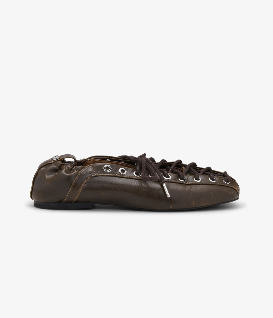 GANNI, Dark-Olive Oleatex Lace-Up Ballerinas