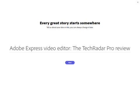 Adobe Express start up screen for editing videos