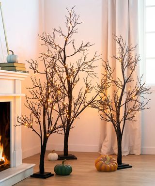 Light-up halloween and fall tree decorations