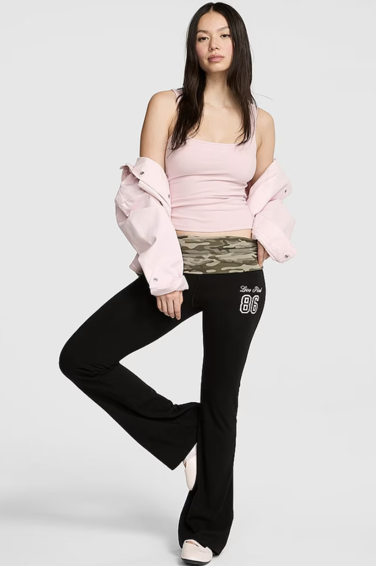 Victoria's Secret, Black Camo Foldover Leggings