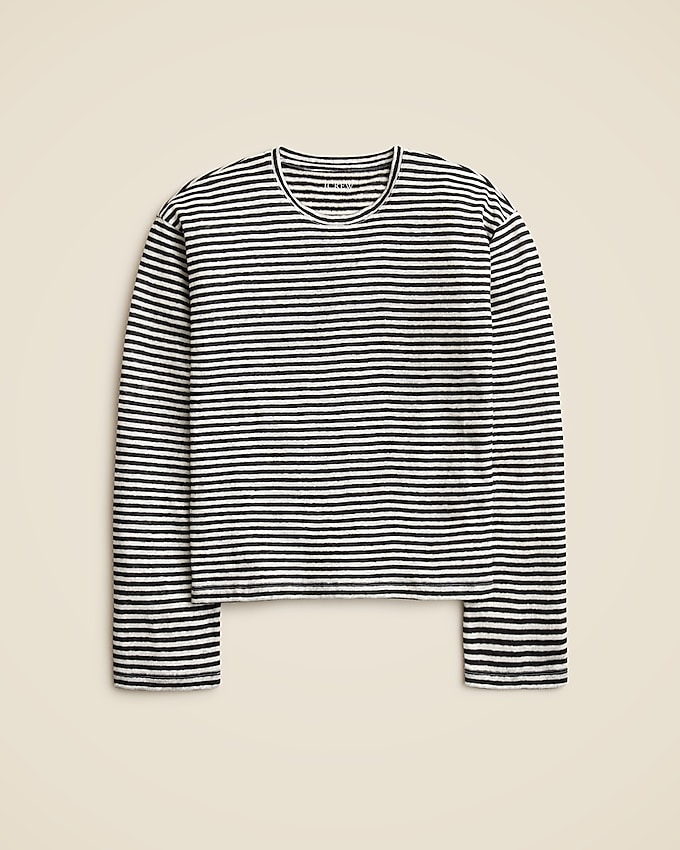 New Relaxed Linen Long-Sleeve T-Shirt in Stripe