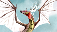 An illustration of a dragon spreading its wings.