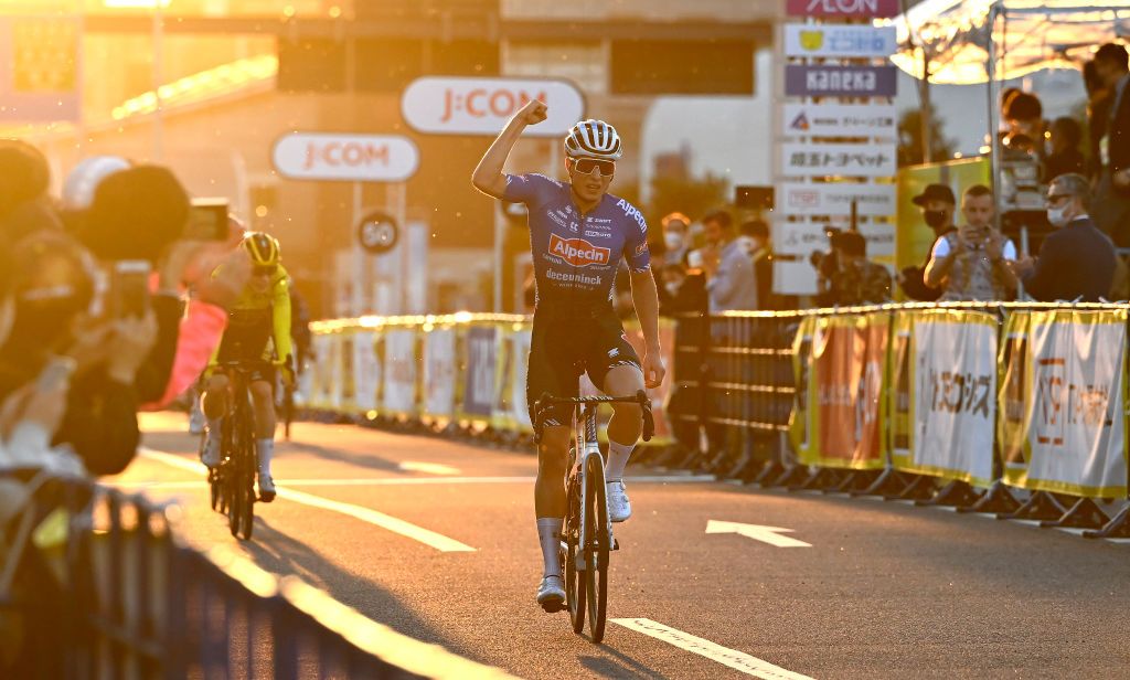 SAITAMA JAPAN NOVEMBER 06 Jasper Philipsen of Belgium and TDF Criterium Legends Team celebrates at finish line as race winner during the 8th Tour de France Saitama Criterium 2022 Criterium Race a 595km one day race from Saitama to Saitama SaitamaCriterium on November 06 2022 in Saitama Japan Photo by Kenta HaradaGetty Images