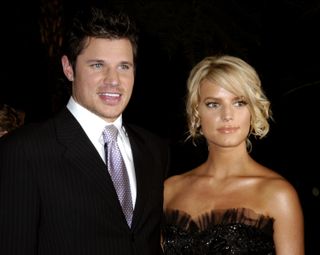Nick Lachey and Jessica Simpson at an event