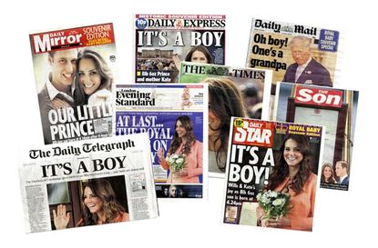 UK newspapers announcing the birth of the royal baby