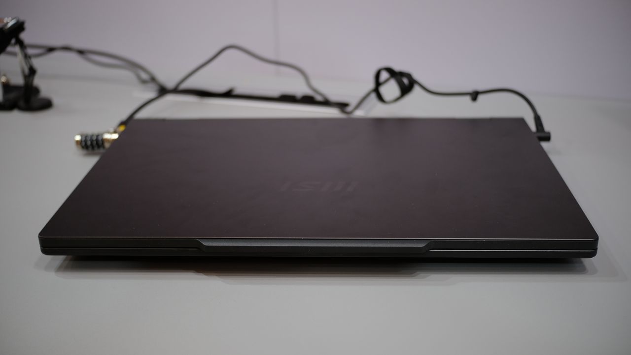 The MSI Venture with lid closed on display at CES 2025