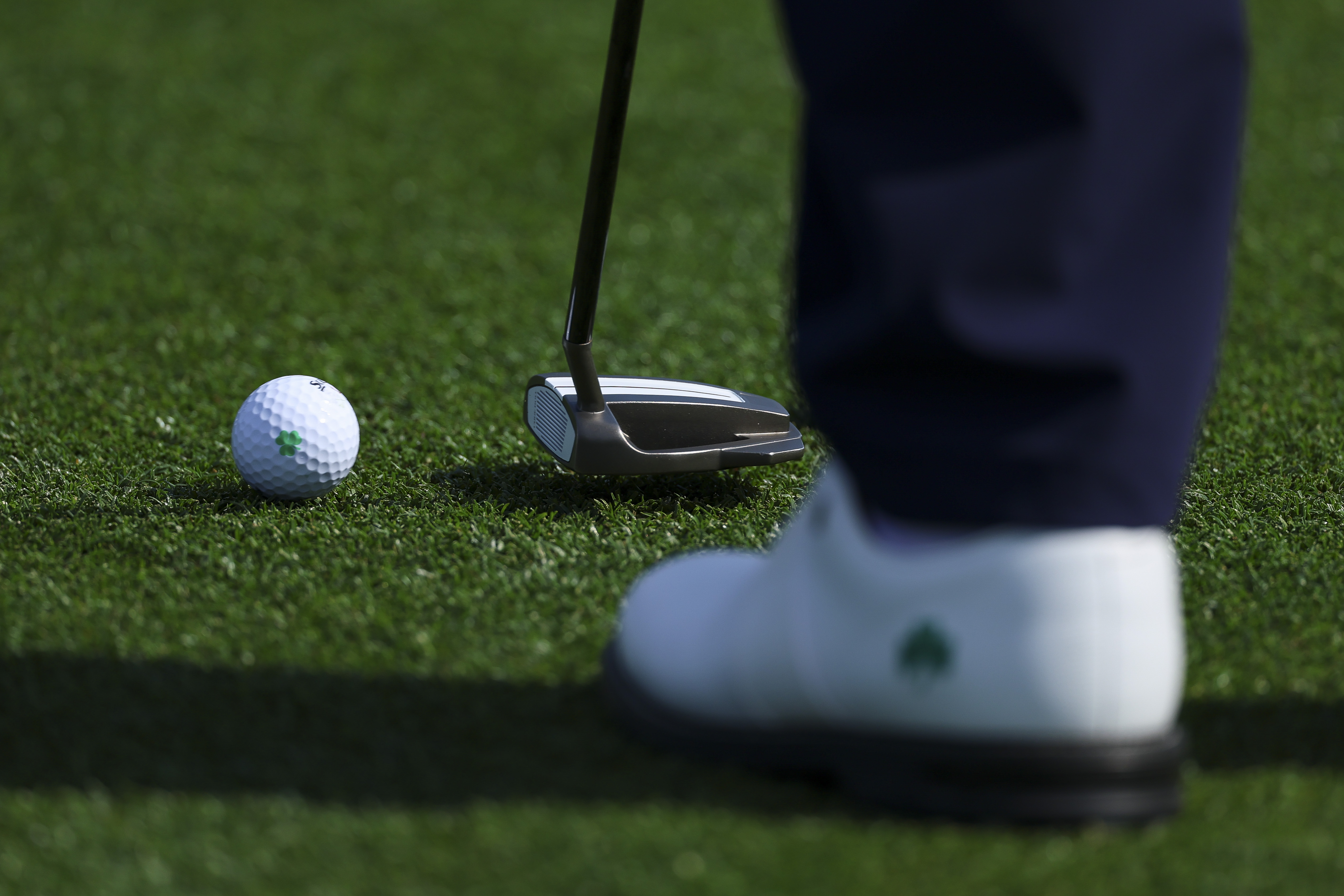Shane Lowry putts on the second green during a practice round prior to the 2026 Masters Tournament at Augusta National Golf Club