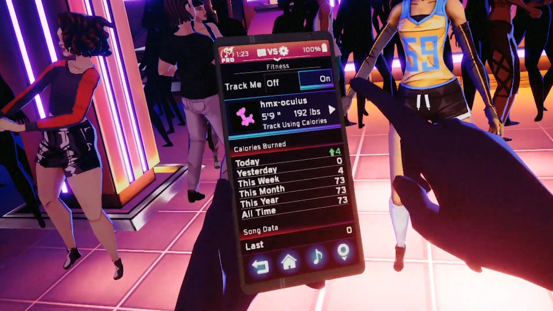 Screenshot from the virtual reality game Dance Central (2019) Fitness Tracker