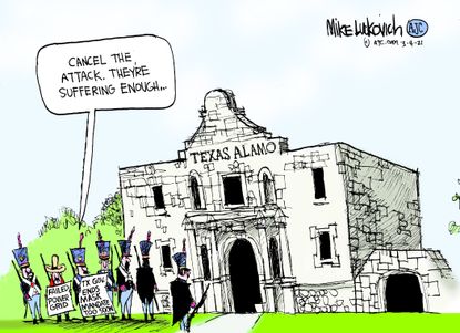 Editorial Cartoon U.S. texas alamo mask mandate storms