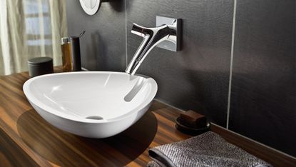 White sink with silver tap
