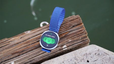 The Samsung Galaxy Watch 8 on the workout screen by the water.