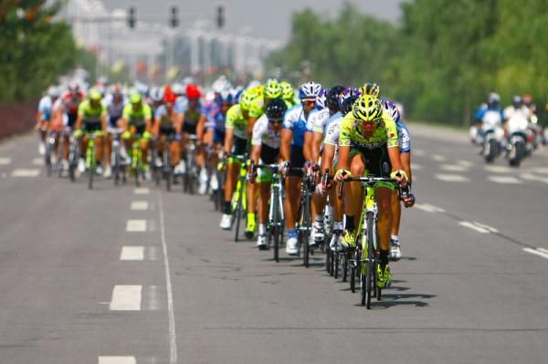 A Farnese rider leads the peloton