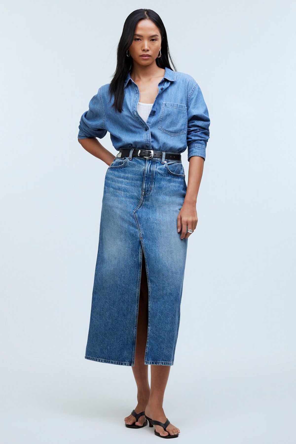 Casual Denim Slit Long Skirt