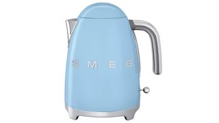 SMEG KLF03 blue kettle on white background