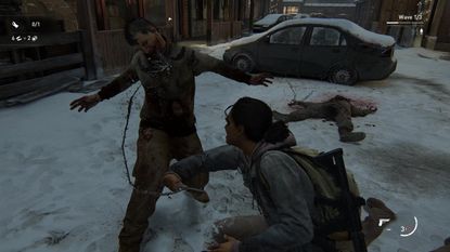 Marlene stabs an infected in The Last of Us Part 2 on PC in the Jackson map