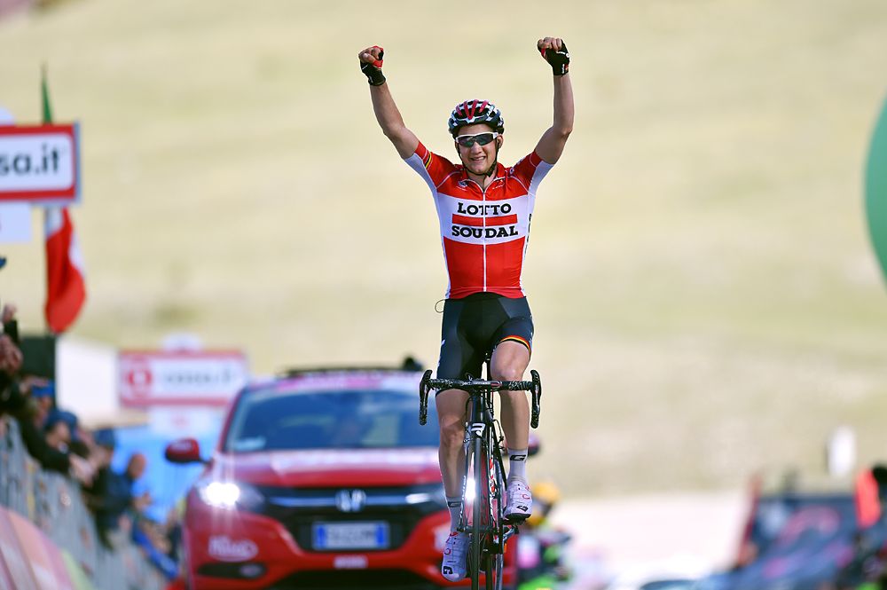 Tim Wellens (Lotto Soudal) celebrates his Giro d'Italia stage win