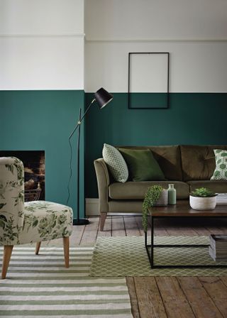 Marks and Spencer Otley medium sofa in Sano khaki velvet and Hudson chair in Marais floral green