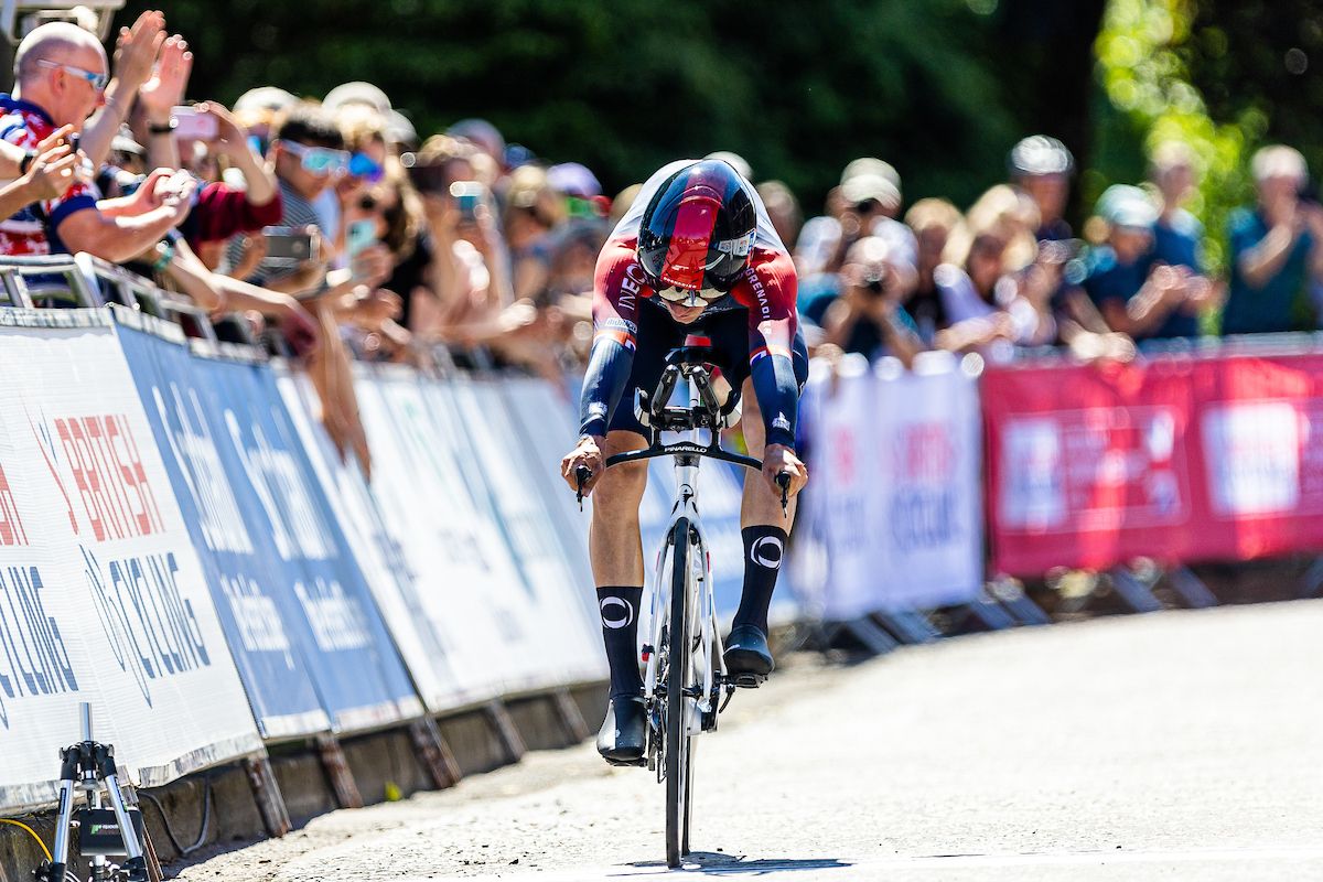 Picture by Alex WhiteheadSWpixcom 23052022 British Cycling National Road Championships The Crichton Dumfries Scotland Ethan Hayter of INEOS Grenadiers wins Gold in the Elite Mens Time Trial