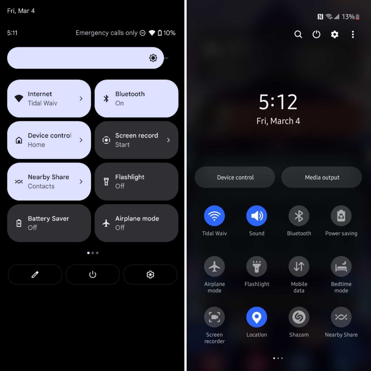 Comparison between the Pixel Launcher UI and One UI 4