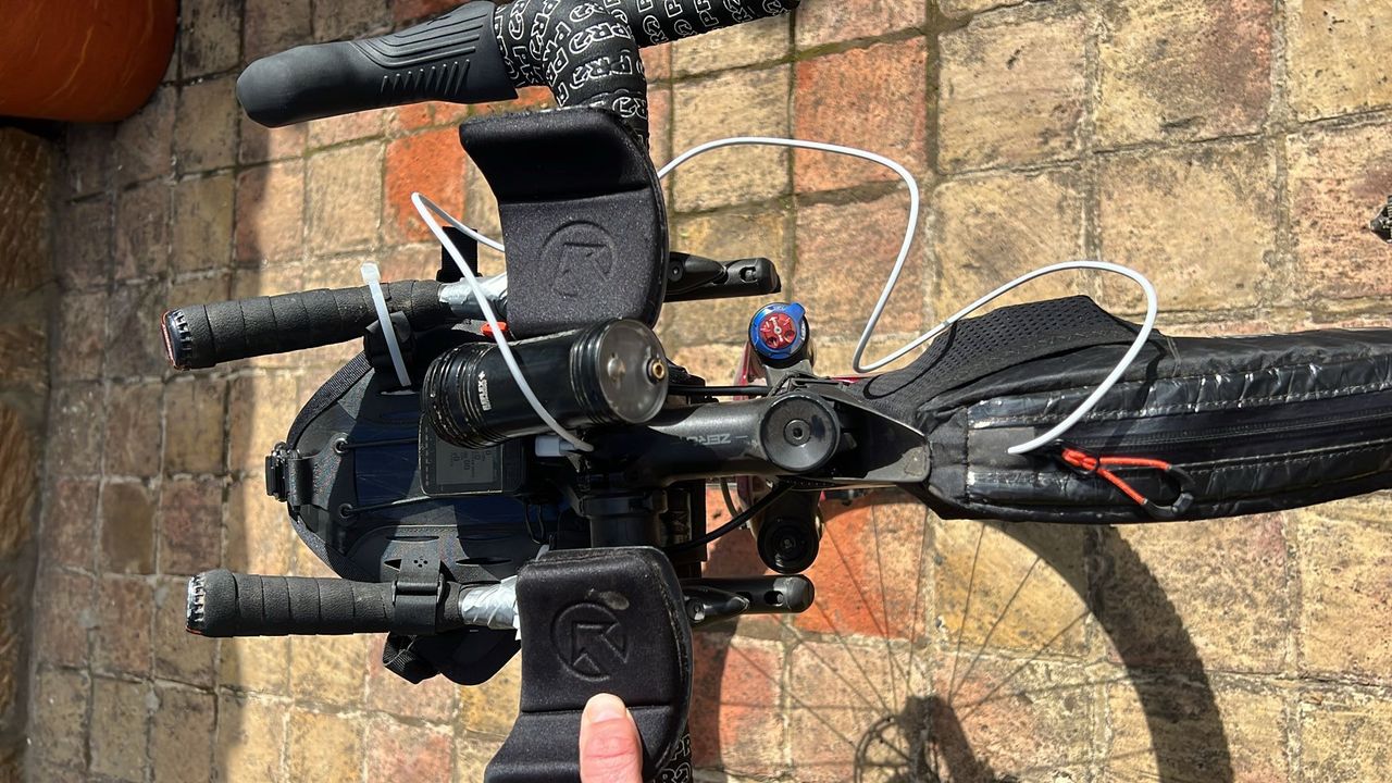 The view of cockpit of Specialized bike Laurens ten Dam will use at 2024 Transcordilleras