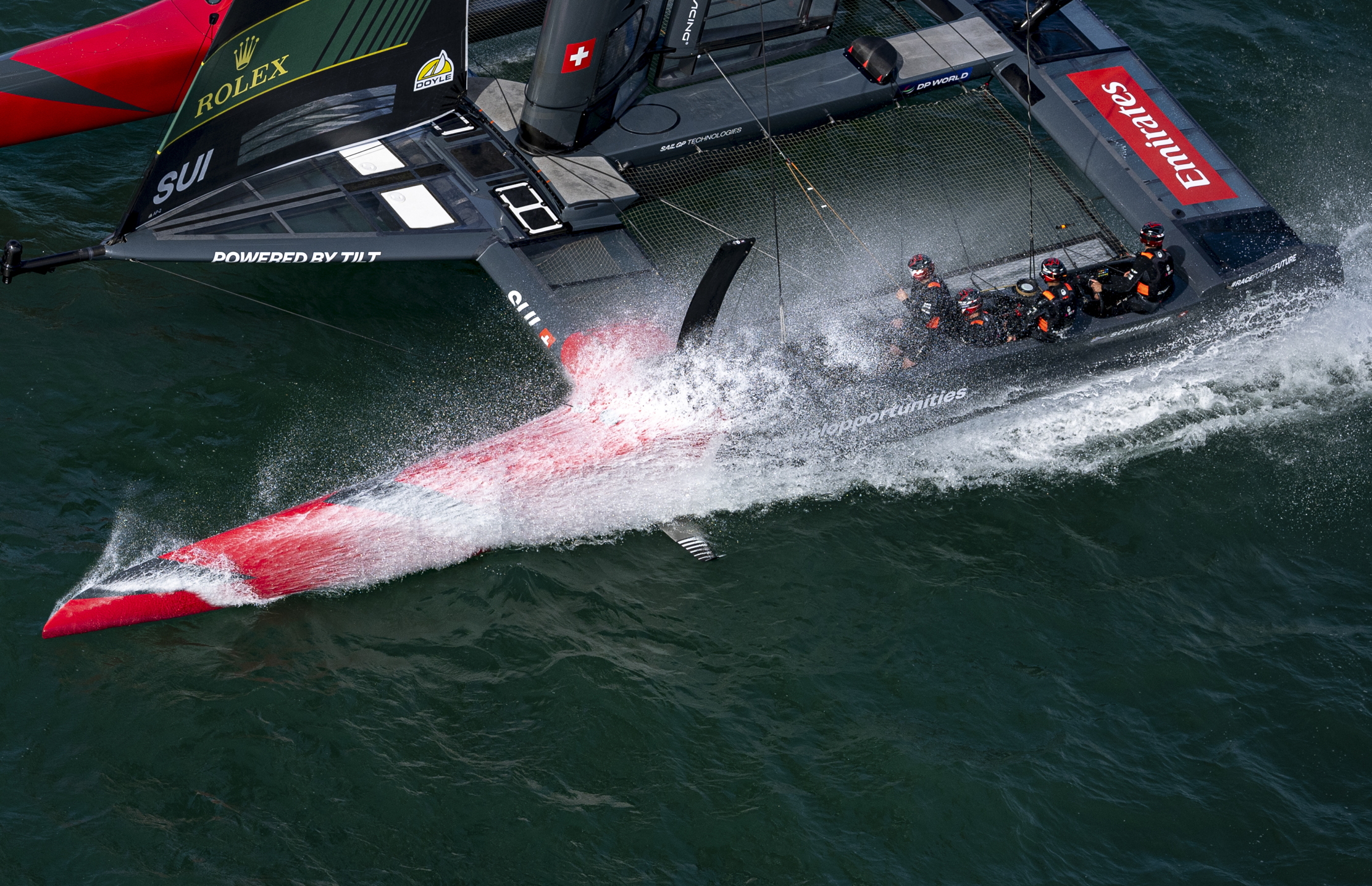 A boat plunges into the water