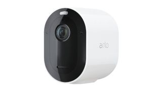 A white Arlo Pro4 smart security camera on a white background